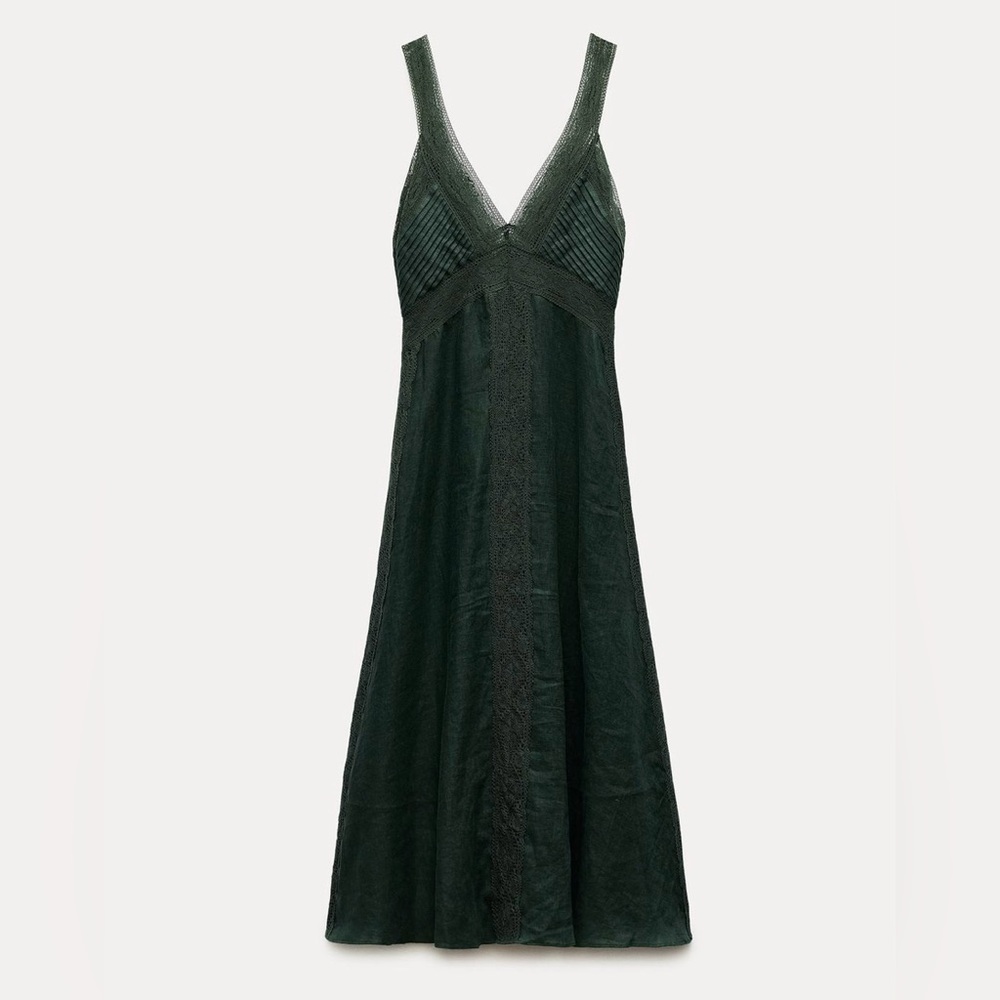 ZARA Linen Green Maxi Dress - Picture 6 of 16